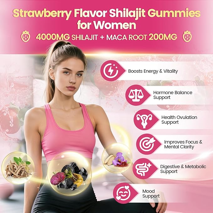VivoNu Shilajit for Women Contains Tongkat Ali Ashwagandha* Ginger Saffron for hormonal* Balance &amp Energy | Tasty Shilajit Strawberry Flavor with Pure Himalayans Shilajitn* (Women 4000mg / 1 B