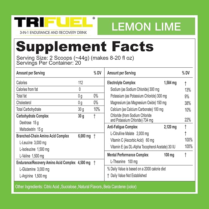 3-in-1 Endurance and Recovery Hydration BCAA Electrolyte Enhanced Drink (Lemon Lime)