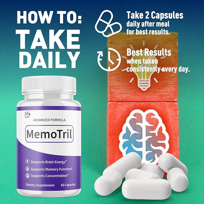 (2 Pack) Memotril Capsules Official Memo Tril Supplement Pills with All Natural Ingredients Advanced Memotril for Brain Health &amp Wellness Support with Premium Vitamins for Women &amp Men (120 C