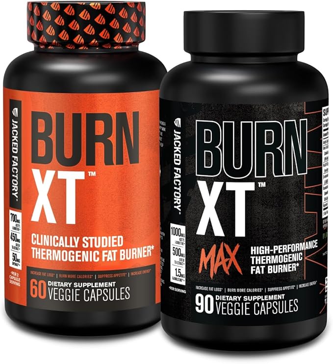Jacked Factory Burn-XT Clinically Studied Fat Burner &amp Weight Loss Supplement (60 Capsules) &amp Burn XT Max High Performance Fat Burner (90 Capsules)