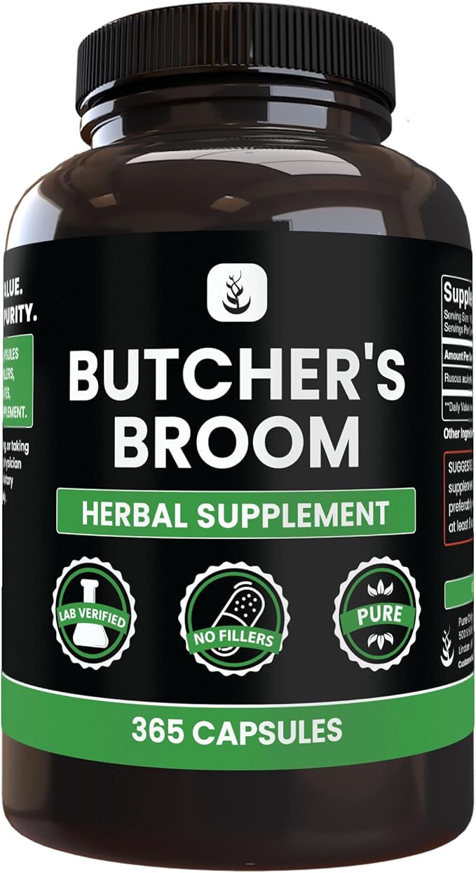 PURE ORIGINAL INGREDIENTS Butcher's Broom (365 Capsules) No Magnesium or Rice Fillers Always Pure Lab Verified