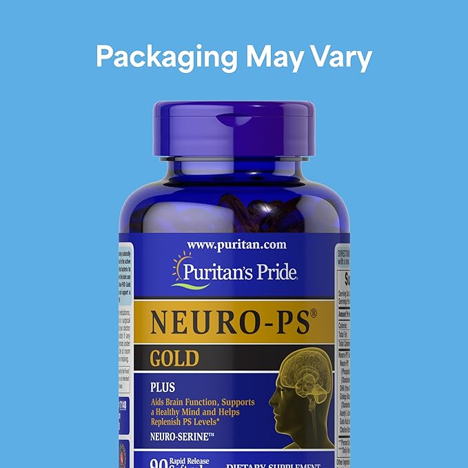 Puritan's Pride Neuro-PS® Gold Plus Neuro-Serine™ with Gingko Biloba and DHA Advanced Dietary Supplement for Brain Function Health and Memory Support 1 Month Supply 90 Rapid Release Softgels