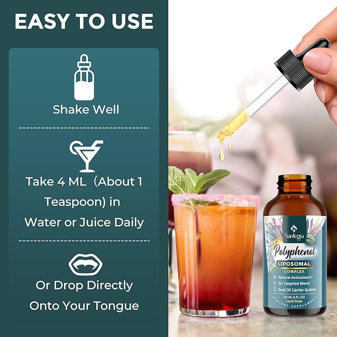 Polyphenols Supplement Liposomal Over 27 Polyphenol Complex &amp Powerful Antioxidant with MCT &amp Olive Oil Quercetin Extract Hawthorn Berry Extract for Age Defense Energy Immune 240 ML