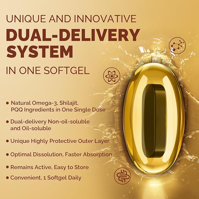 Ubiquinol CoQ10 600 MG Softgels with Omega-3 &amp Shilajit &amp PQQ Advanced Dual-Delivery Coenzyme-Q10 Active CoQ10 Ubiquinol Supplement for Fertility Antioxidant Heart Brain &amp Energy 180