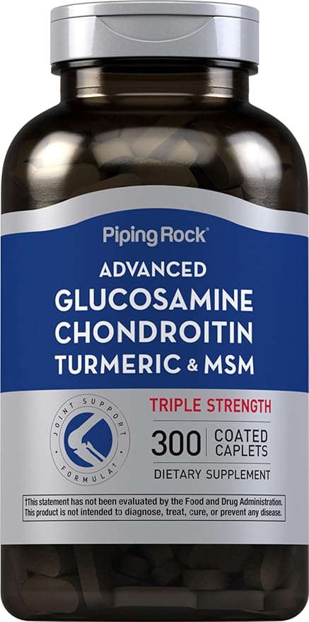 Piping Rock Glucosamine Chondroitin MSM Turmeric | 300 Caplets | Supplement for Women and Men | Advanced Triple Strength Complex | Non-GMO &amp Gluten Free