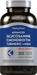 Piping Rock Glucosamine Chondroitin MSM Turmeric | 300 Caplets | Supplement for Women and Men | Advanced Triple Strength Complex | Non-GMO &amp Gluten Free