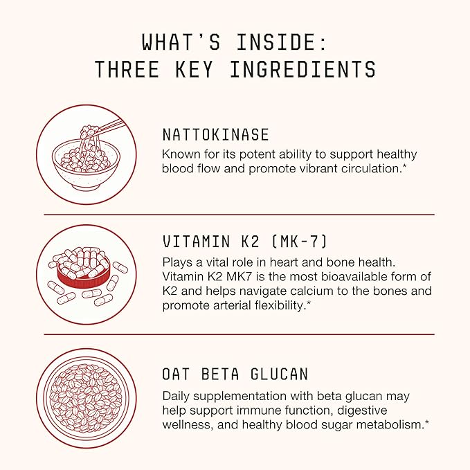 Toku Nattokinase 10800 FU Supplement with Vitamin K2 MK7 &amp Oat Beta Glucan Daily Circulation Support Powder Plant-Based Drink Mix Soy-Free 30 Single-Serve Packets - Unflavored