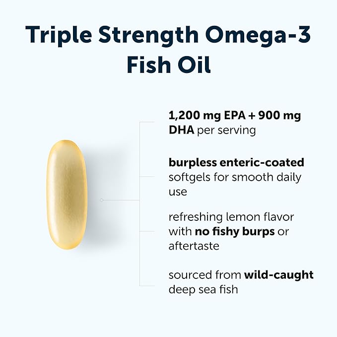 Micro Ingredients Triple Strength Omega 3 Fish Oil Supplements 4200mg Per Serving 120 Softgels – Lemon Flavored – Burpless | EPA 1200mg + DHA 900mg | Deep Sea Fish