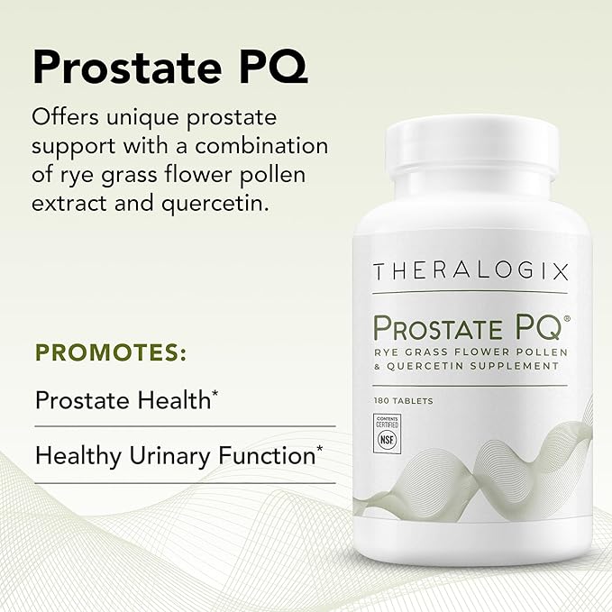 Theralogix Prostate PQ - Rye Grass Pollen Extract &amp Quercetin Supplement - 90-Day Supply - Antioxidant Support for Prostate &amp Pelvic Health &amp Urinary Tract Function* - NSF Certified - 180