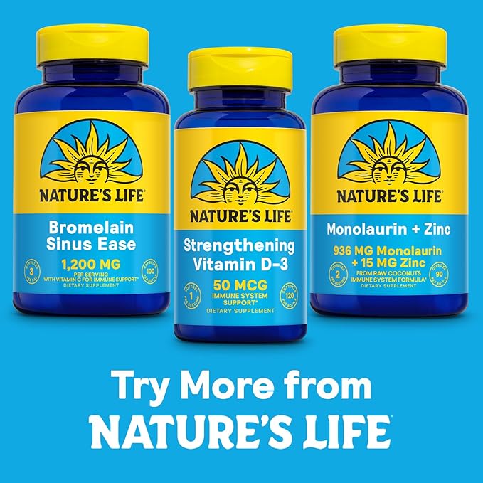 Nature's Life Bromelain Sinus Ease 1200mg - Immune Support Supplement w/Vitamin C Plus Quercetin - Immune Health Digestive Health and Joint Support Supplement - Vegan 60-Day Guarantee 33 Servings