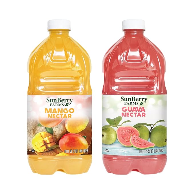 Sunberry Farms Tropical Variety Pack – Mango 64oz + Guava 64oz (2 Pack) Real Fruit Nectar Juice No Artificial Flavors or Colors