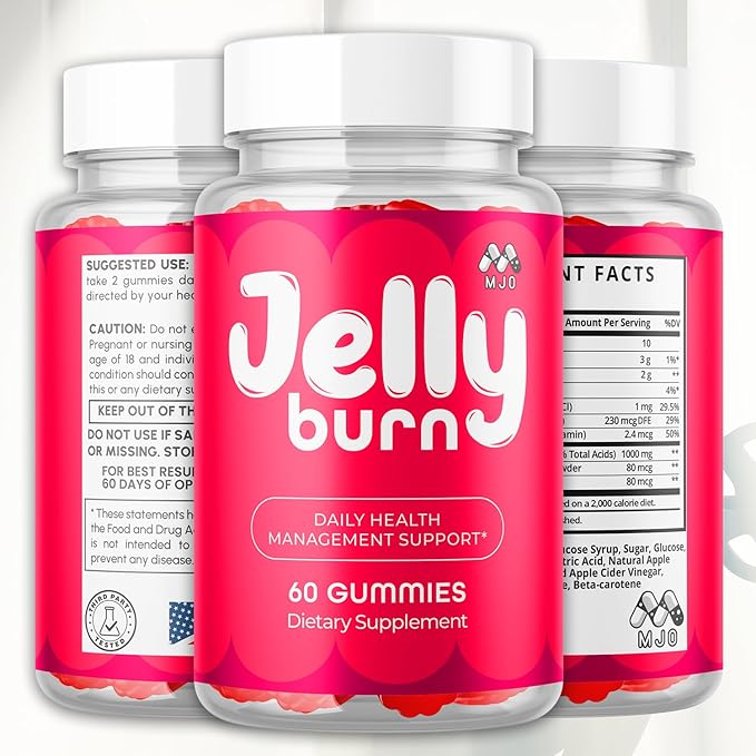 (5 Pack) Jelly Burn Gummies Official JellyBurn Gummys with Natural Ingredient Advanced Health &amp Wellness Vitamin Supplement Formula Max Strength Active Lifestyle Multivitamin Support (300 Gummi