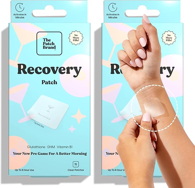 The Patch Brand Recovery Patches | Supports Morning After with Vitamin B1 DHM Glutathione | Party &amp Travel Must Haves | Long Lasting Water Resistant Patches