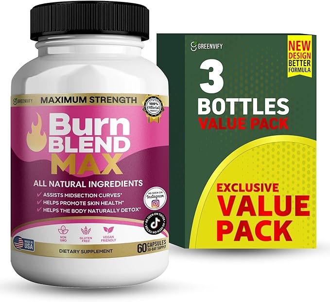 Burn Blend Max Natural Supplement 60 Capsules All Natural Ingredients Vegan Friendly Gluten Free 30-Day Supply (3)