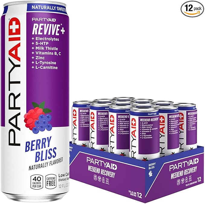 PARTYAID Rehab Blend Feel Good Tonight and Tomorrow Contains 5-HTP B-Complex Milk Thistle Electrolytes No Artificial Flavors or Sweeteners Caffeine-Free 12 Fl Oz (Pack of 12)