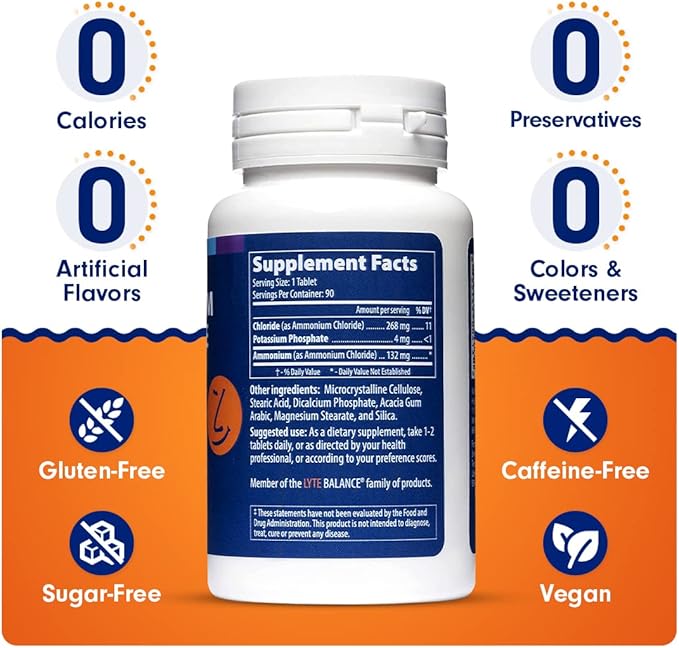 Lyte Balance Ammonium Chloride + Potassium Phosphate Supplement | Nutritional Supplement Buffered w/Potassium Phosphate | Helps Maintain Proper PH Levels Muscle Building Mucus &amp Cough | 90 Table