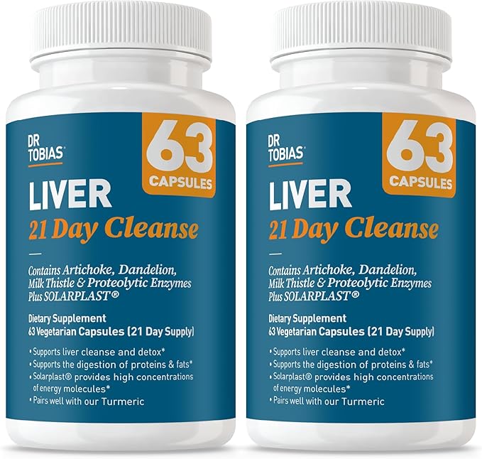 Dr. Tobias Liver 21 Day Cleanse Herbal Liver Detox Cleanse with Milk Thistle Dandelion Root &amp Artichoke Extract Supports Liver Health &amp Digestion 63 Vegetarian Capsules (126 Count (Pack of