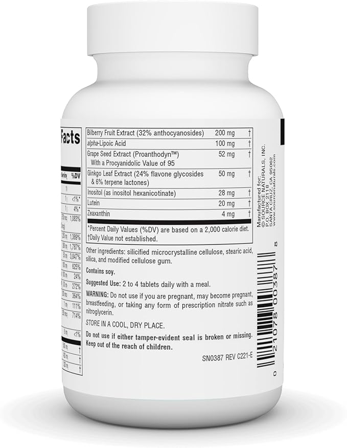Source Naturals Visual Eyes Dietary Supplement - Multi-Nutrient Complex with Bilberry Extract Lipoic Acid and Lutein - 60 Tablets