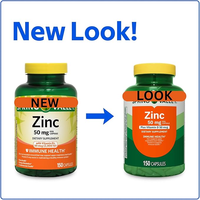 Zinc 50 mg with Vitamin D 50 mcg – 150 Vegetarian Capsules Dietary Supplement (Pack of 1)