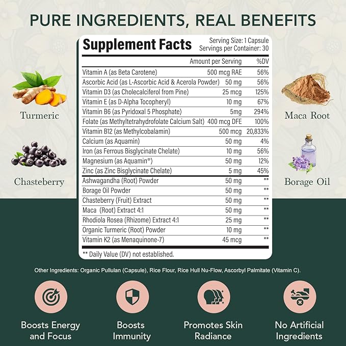 Elements of Life Multivitamin for Women – Daily Women’s Vitamins with MethyFolate Organic Ingredients &amp Natural Supplements for Energy Vitality &amp Health – Multivitamin for Women Hair &amp S
