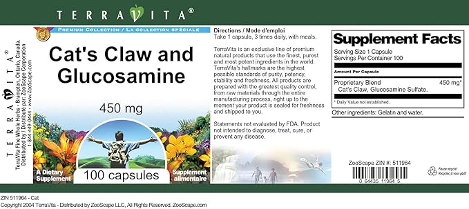 Cat's Claw and Glucosamine - 450 mg (100 Capsules ZIN: 511964) - 3 Pack