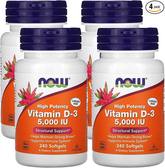 Now Foods Now Supplements Vitamin D-3 5000 IU High Potency Structural Support* 240 Softgels (4 Pack)