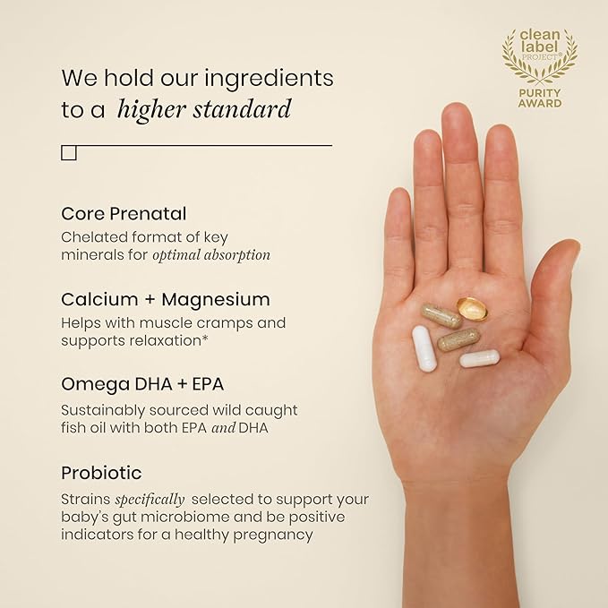 Perelel 3rd Trimester Prenatal Pack Multivitamin with Magnesium Omega 3 Probiotics &amp Calcium Nutritional Support for Third Trimester Wellness Soy &amp Gluten Free Non GMO 30 Daily Pill Pac