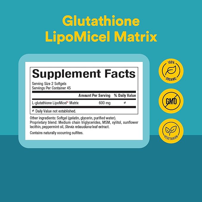 Natural Factors Glutathione LipoMicel Matrix 300 mg - Antioxidant Supplement for Healthy Aging &amp Immune Support - Non-GMO Gluten-Free &amp Dairy-Free - 90 Softgels (45 Servings)