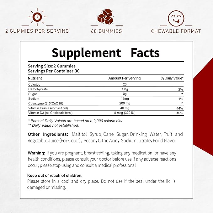 CoQ10 Gummies for Adults Fruit Flavored 60 Gummies