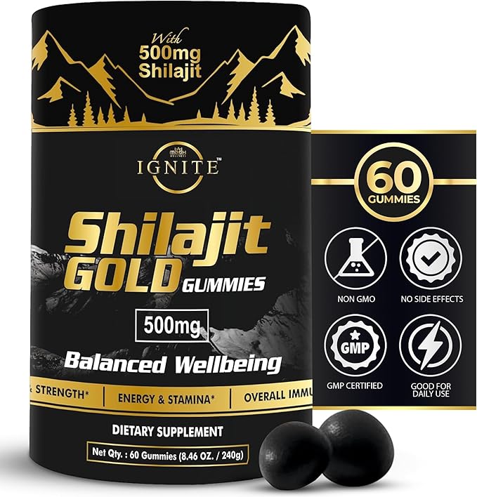 Pure Himalayan Shilajit Gummies – 75%+ Fulvic Acid High Potency Gold Grade – Blend for Energy Vitality &amp Immune Support Travel - Friendly Tamarind Flavor – 60 Gummies