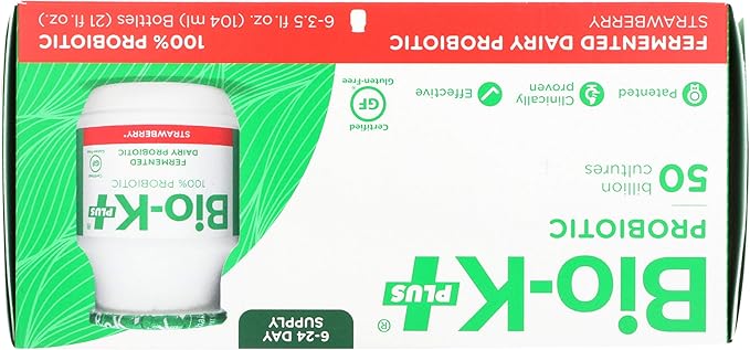 Bio-K Plus - Strawberry Flavor Drinkable Probiotics for Women &amp Men - Fermented Dairy Featuring 50 Billion Live and Active Bacteria Gluten Free - Probiotic Shipped Cold