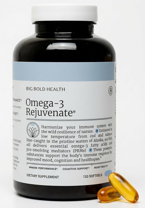 BIG BOLD HEALTH Omega-3 Rejuvenate Wild Alaskan Fish Oil Supplement with PRMs ⎹ EPA DHA &amp DPA Fatty Acids ⎹ Vitamins A and D to Support Immune Balance &amp Brain Wellness (120 Softgels)