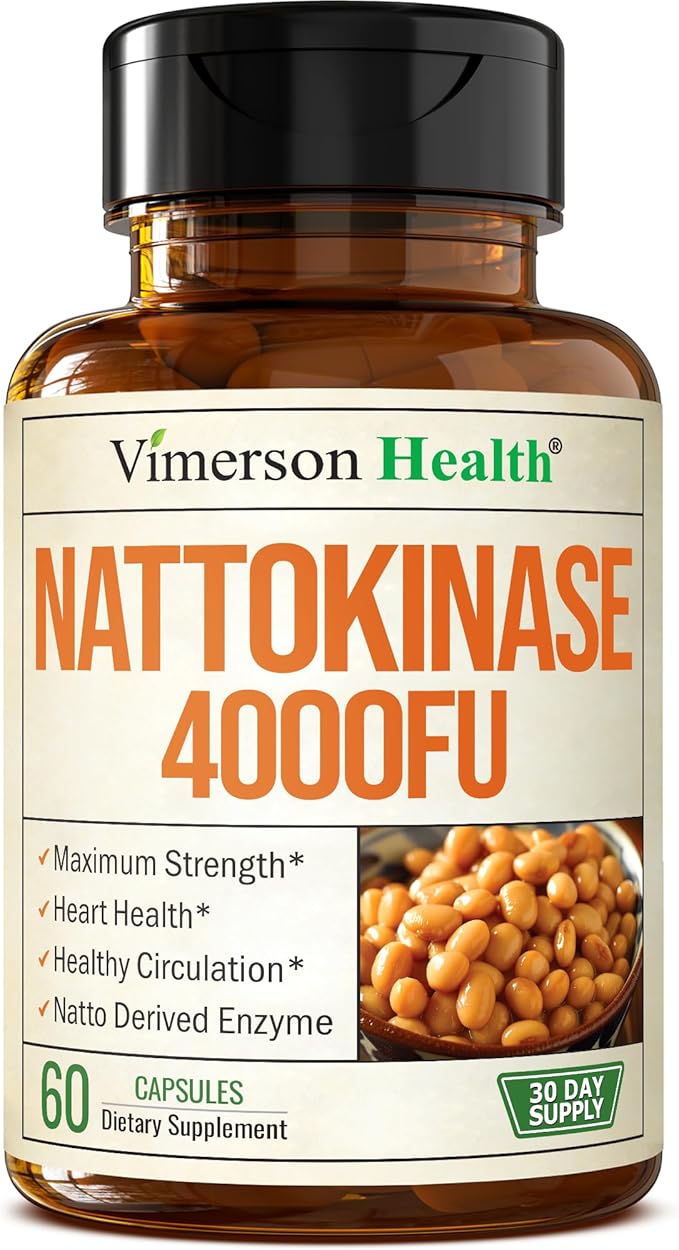 Nattokinase Supplement - Heart Health Supplements with Nattokinase 4000 FU - Max Strength Circulation Supplements - Systemic Enzymes for Healthy Circulation &amp Smooth Flow. Non-GMO &amp Vegan. 60