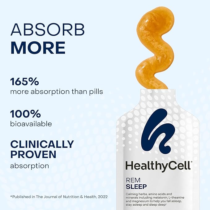 Healthycell REM Sleep Aid Supplement for Adults - Liquid Gel Extra Strength Sleep Supplement with Melatonin Magnesium L-Theanine GABA &amp Natural Calming Herbs - 30 Gel Packs Cherry Flavored