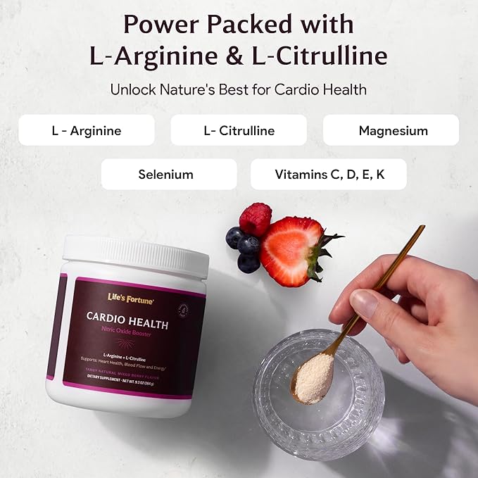Life's Fortune 5000mg L- Arginine Supplement Powder &amp 1000mg L-Citrulline High Potency Nitric Oxide Health Booster Endurance Workout Performance Natural Mixed Berry Flavor (20 Servings)