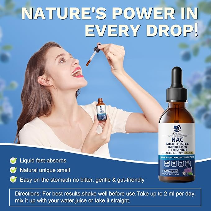 Lukaree Liposomal NAC Supplement N-Acetyl-L-Cysteine 600mg with Milk Thistle - NAC Amino Acid Drops w/Selenium for Liver &amp Kidney Support* Lung Antioxidants &amp Immune Support*- Vegan Non-GMO
