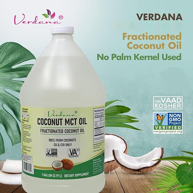 Verdana Coconut MCT Oil 1 Gallon – Food Grade for Keto Coffee Unflavored Natural Oil Pulling Mouthwash Massage Aromatherapy – 100% from Coconut - Medium Chain Triglycerides – Non-GMO Kosher