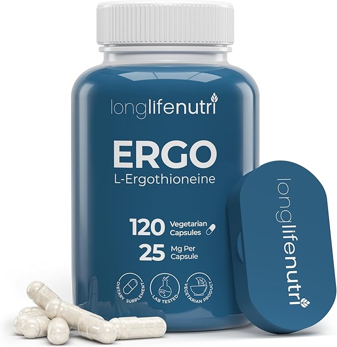 L-Ergothioneine 25mg - 120 Vegetarian Capsules 4-Month Supply Antioxidant Supplement for Wellness Routine GMP Certified Made in USA