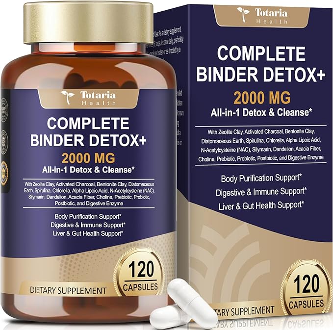 Totaria 2000MG All-in-1 Detox Binder Activated Charcoal Zeolite Bentonite Clay Alpha Lipoic Acid 7-Layer Detox &amp Cleanse Supplement Liver &amp Gut Support 120 Counts