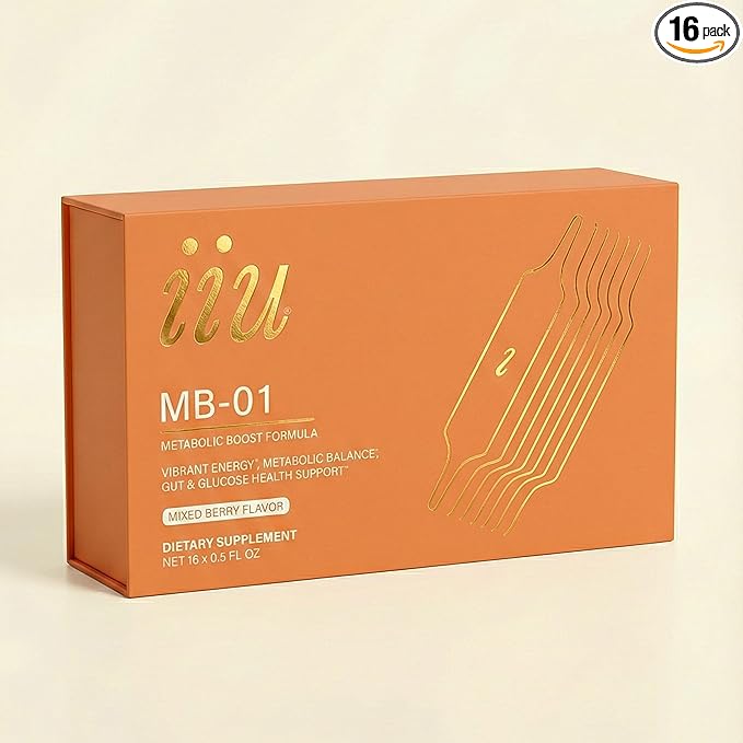 iiu MB-01 Metabolic Boost Liquid Supplement – with Akkermansia PQQ &amp Ergothioneine – for Gut Wellness Glucose Health &amp Vibrant Energy – Mixed Berry Flavor 16 Liquid Ampoules