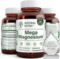 Natural Nutra Mega Magnesium 400mg Supplement - High Absorption Amino Acid Chelate Better Vibes Citrate Malate Blend for Muscle Growth Bone Strength Heart Health Nerve Support - 90 Capsules