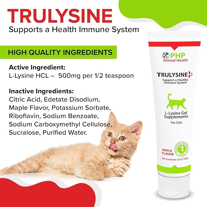 Trulysine Viralysine Gel L-Lysine Supplement for Cats 10 oz - Cats &amp Kittens of All Ages - Immune Health - Sneezing Runny Nose Squinting Watery Eyes - Palatable Maple Flavor