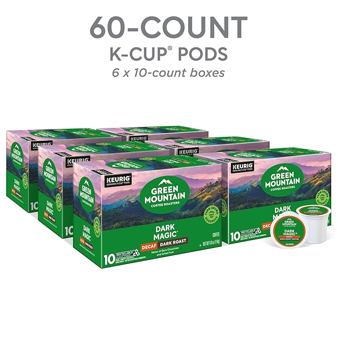 Green Mountain Coffee Dark Magic Decaf Keurig Single Serve K-Cup Pods Dark Roast Coffee 60 Count (6 Packs of 10)