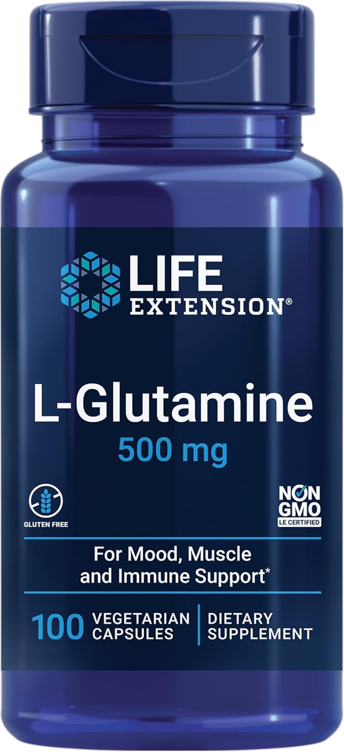 Life Extension Creatine Capsules 120 Count &amp L-Glutamine 500mg 100 Capsules Bundle for Muscle Health
