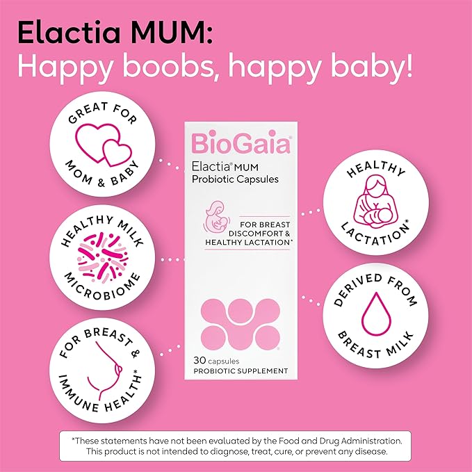 BioGaia Elactia Breastfeeding Probiotic | Lactation Supplements | Newborn Essentials and Probiotics for Both Mom &amp Baby | Daily Supplement for Healthy Lactation | 30 Count | Breastfeed Happy