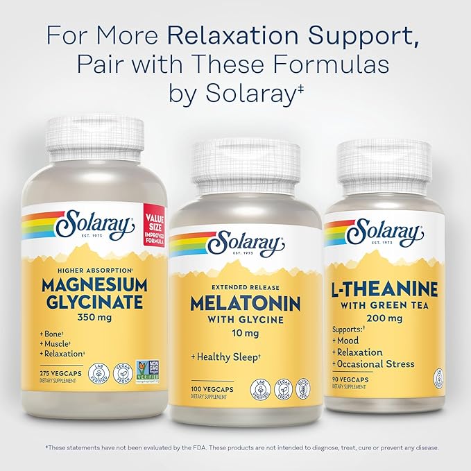 SOLARAY Melatonin 10mg with Glycine - Extended Release Healthy Sleep Aid and Calming Relaxation Support - Lab Verified Vegan Gluten Free 60-Day Guarantee - 100 Servings 100 VegCaps