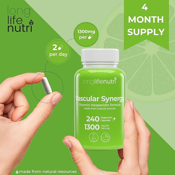 LongLifeNutri Grapefruit Seed Extract 500 mg + Vascular Synergy (Diosmin Hesperidin Complex) 1300 mg Bundle - 180 + 240 Capsules 6-4 Month Supply Daily Energy &amp Vein Support Made in USA