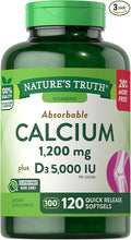 Nature's Truth Calcium 1200 mg Plus Vitamin D3 5000 IU Supplements 120 Count (Pack of 3)