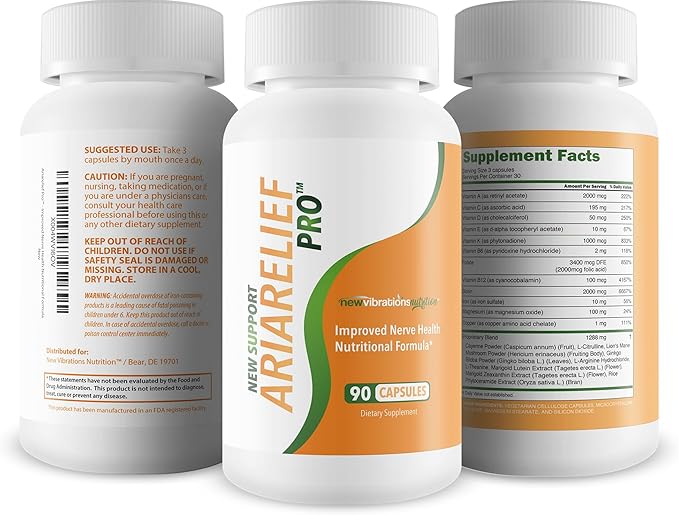 Ariarelief Pro Neuropathy Support Supplement - Our Best B12 Nerve Support Supplement - Nerve Damage Vitamins - Cayenne Pepper Capsules - Okinawa Capsaicin Pills - Ariarelief For Neuropathy Aria Relief