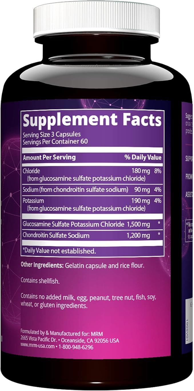 MRM Nutrition Glucosamine 1500mg &amp Chondroitin Sulfate 1200mg-For Women and Men-Joint Support Supplement for Cartilage Health Mobility Connective Tissue &amp Nutrition Gluten-Free - 60 Servin